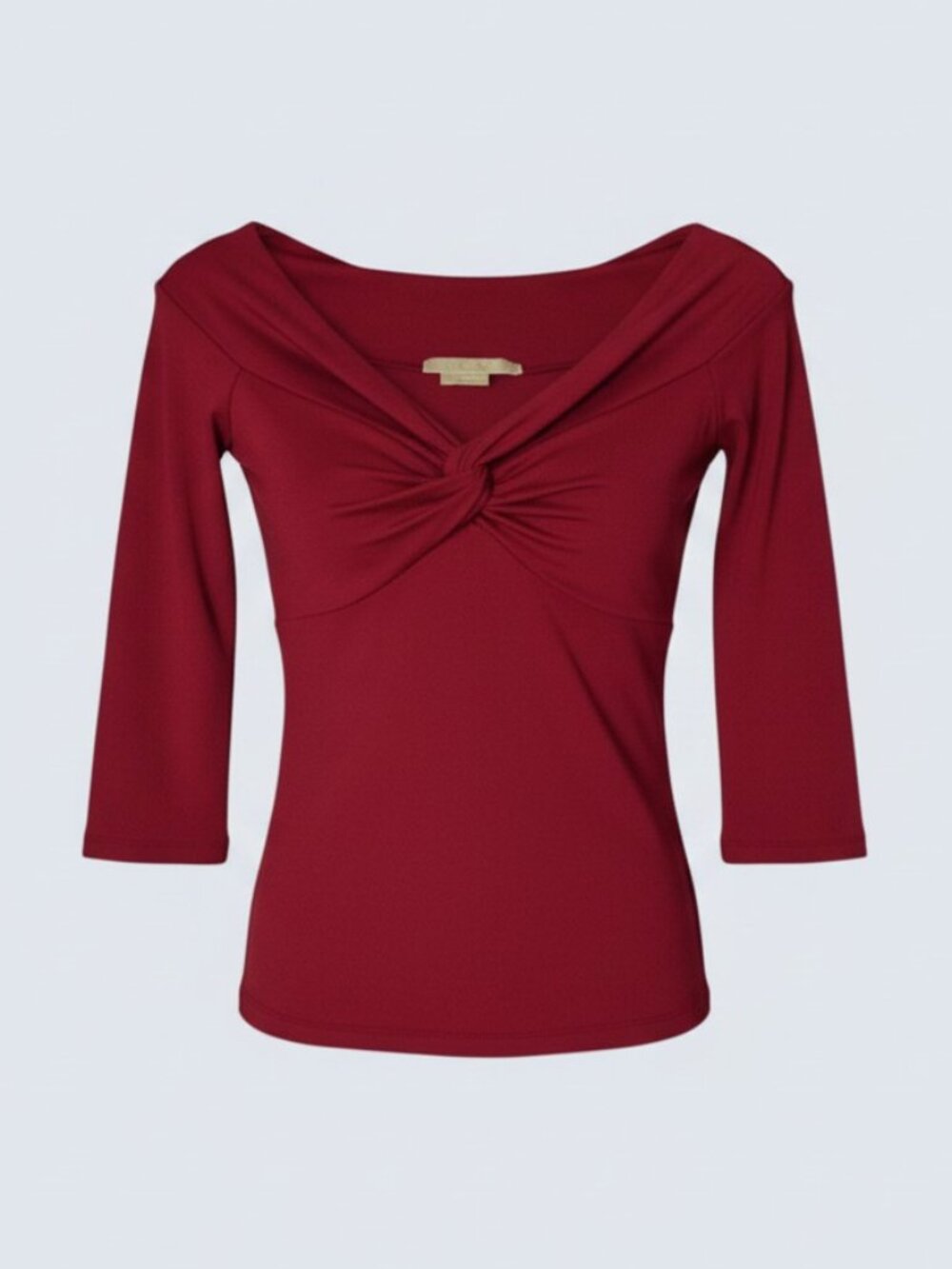 MICHAEL KORS COLLECTION DARK RED STRETCH V-NECK 3/4 SLEEVE TOP